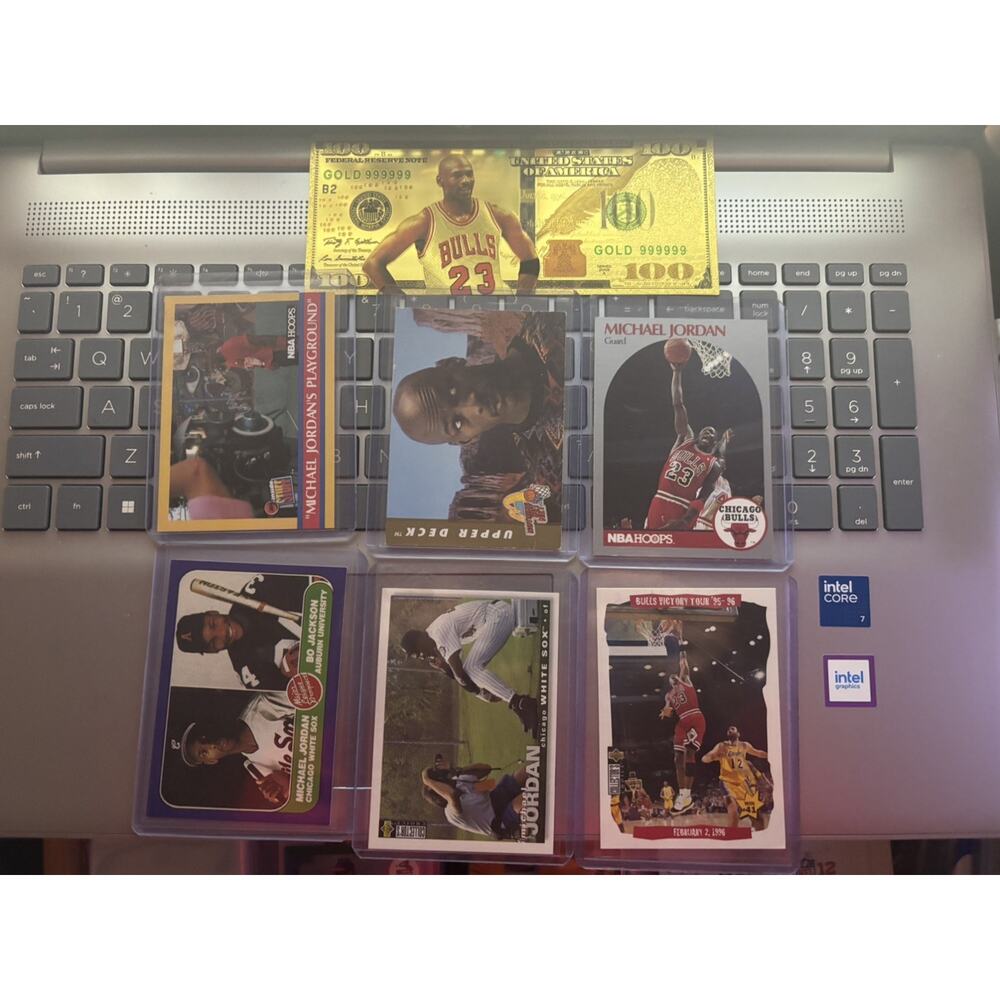 Michael Jordan 6 Card Lot w/Gold $100 Jordan bill